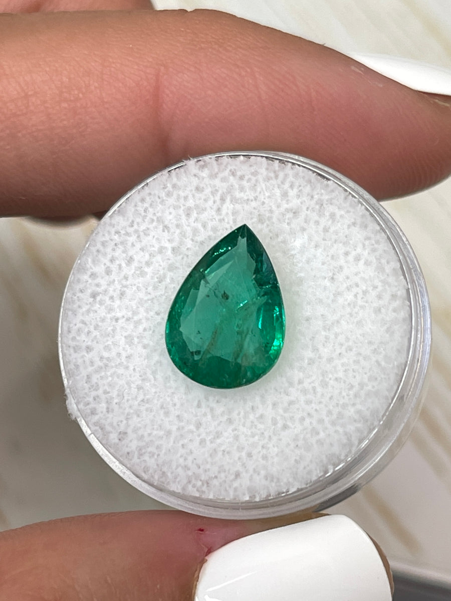 3.44 Carat 13x9 Freckled Green Natural Loose Zambian Emerald-Pear Cut