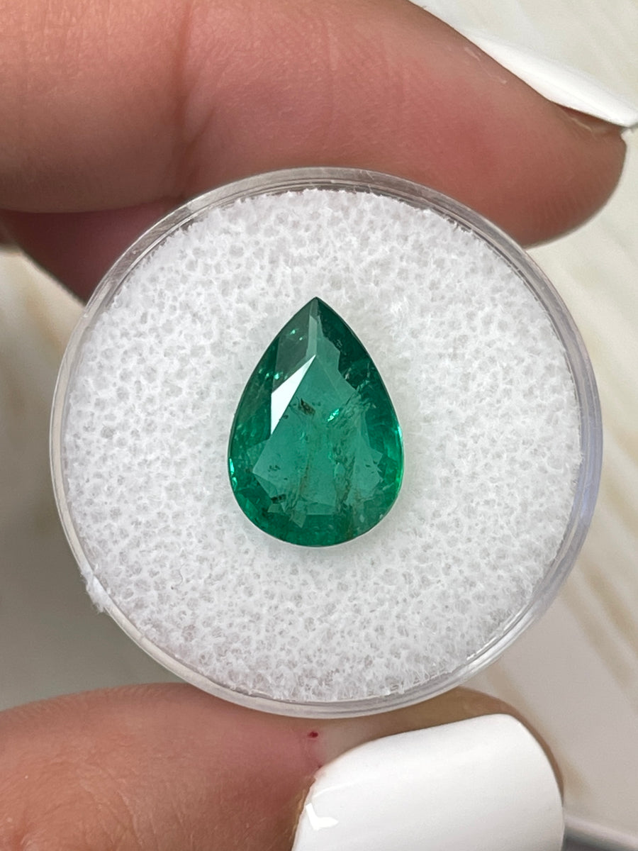 Green Natural Emerald - 3.44 Carat Pear Shaped Jewel