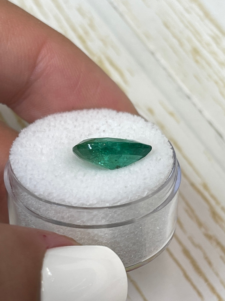 Zambian Emerald - 3.44 Carat Freckled Green Pear Cut