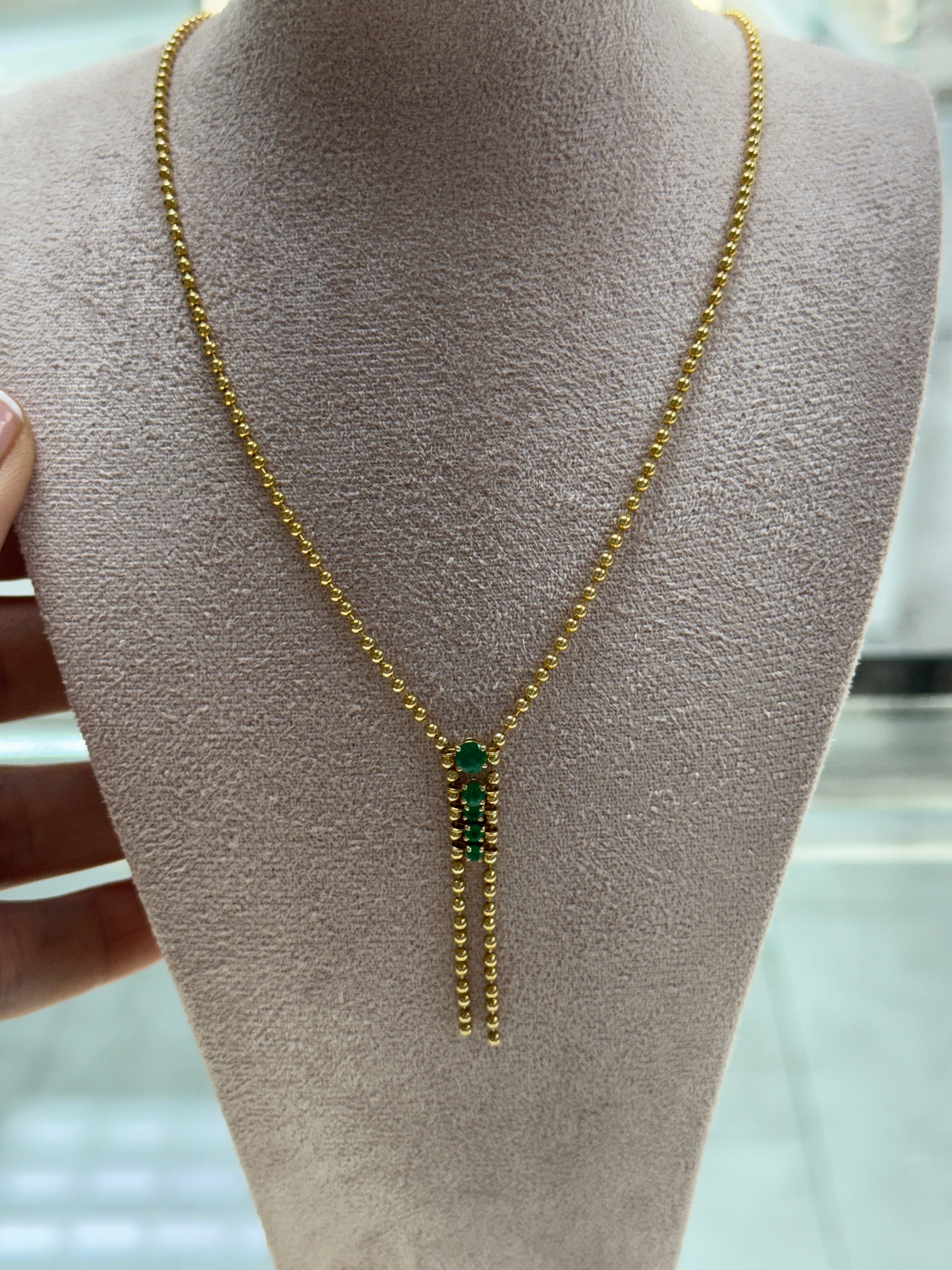 0.63tcw 14K Rich Green Emerald Lariat Gold Statement Necklace