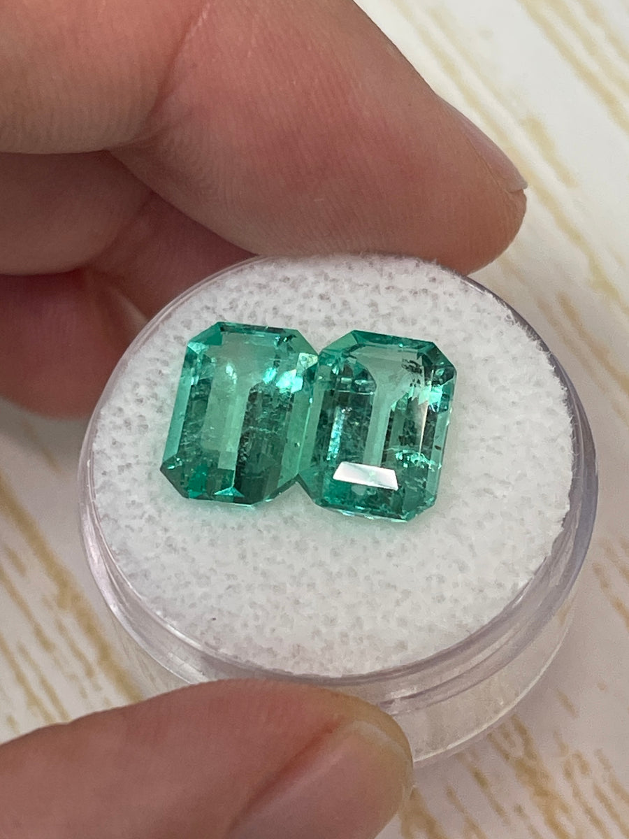 11.5x8 Emerald Cut Colombian Emeralds - Matching Pair - 7.12ctw