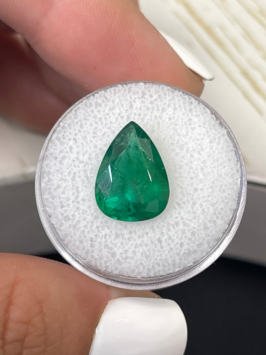 3.78 Carat 14x10 Deep Green Natural Loose Zambian Emerald-Pear Cut