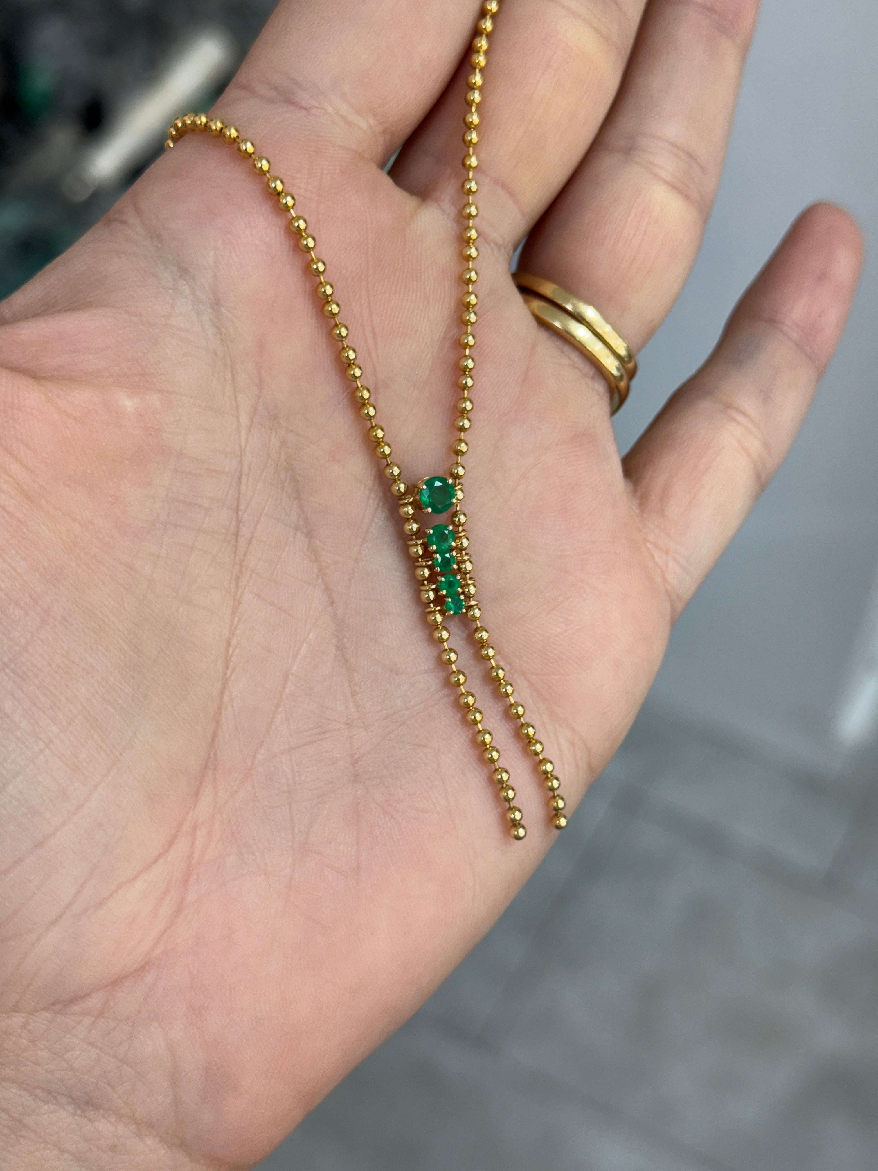 0.63tcw 14K Rich Green Emerald Lariat Gold Statement Necklace