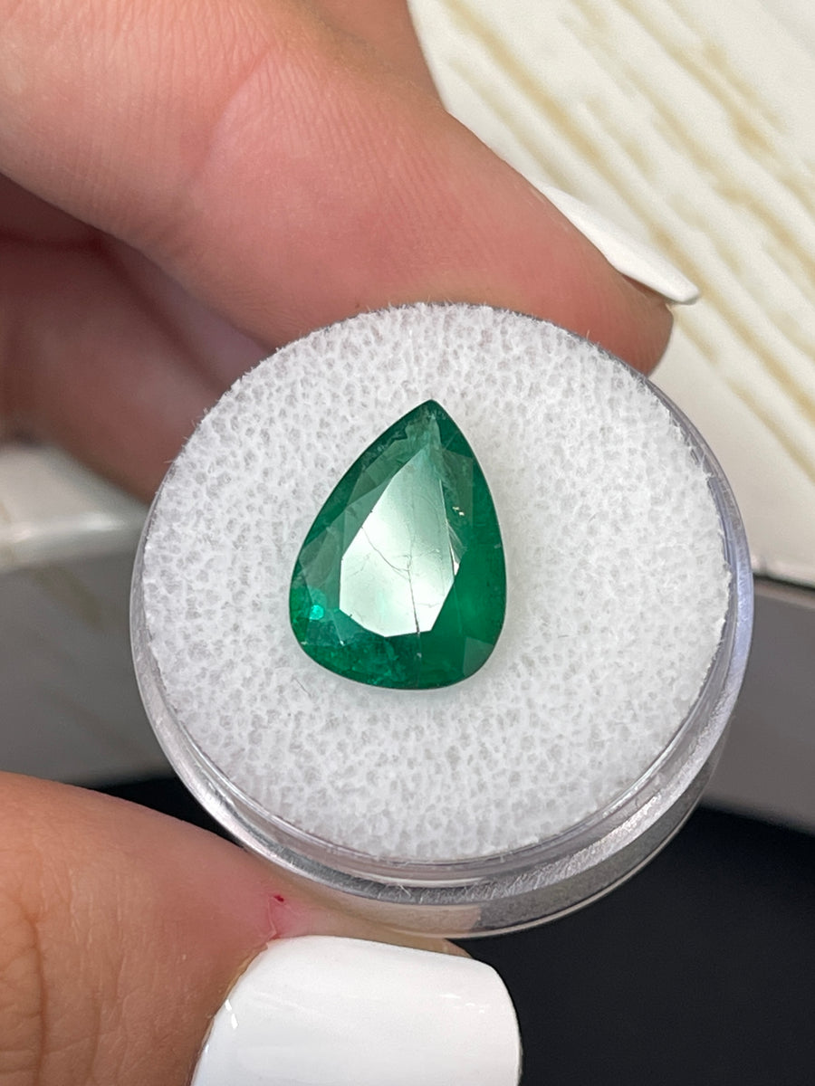 3.78 Carat 14x10 Deep Green Natural Loose Zambian Emerald-Pear Cut
