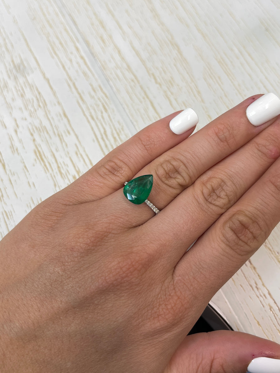 Emerald of 3.78 Carats - 14x10mm Pear Shape, Deep Green