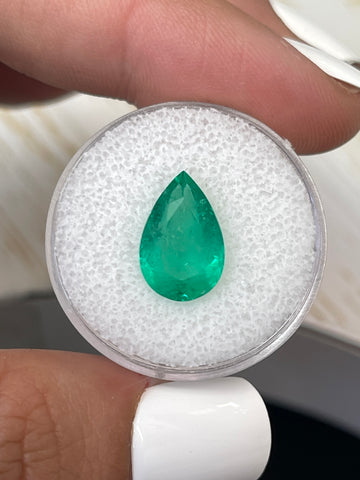 3.89 Carat 13.5x9 Medium Green Natural Loose Colombian Emerald-Pear Cut