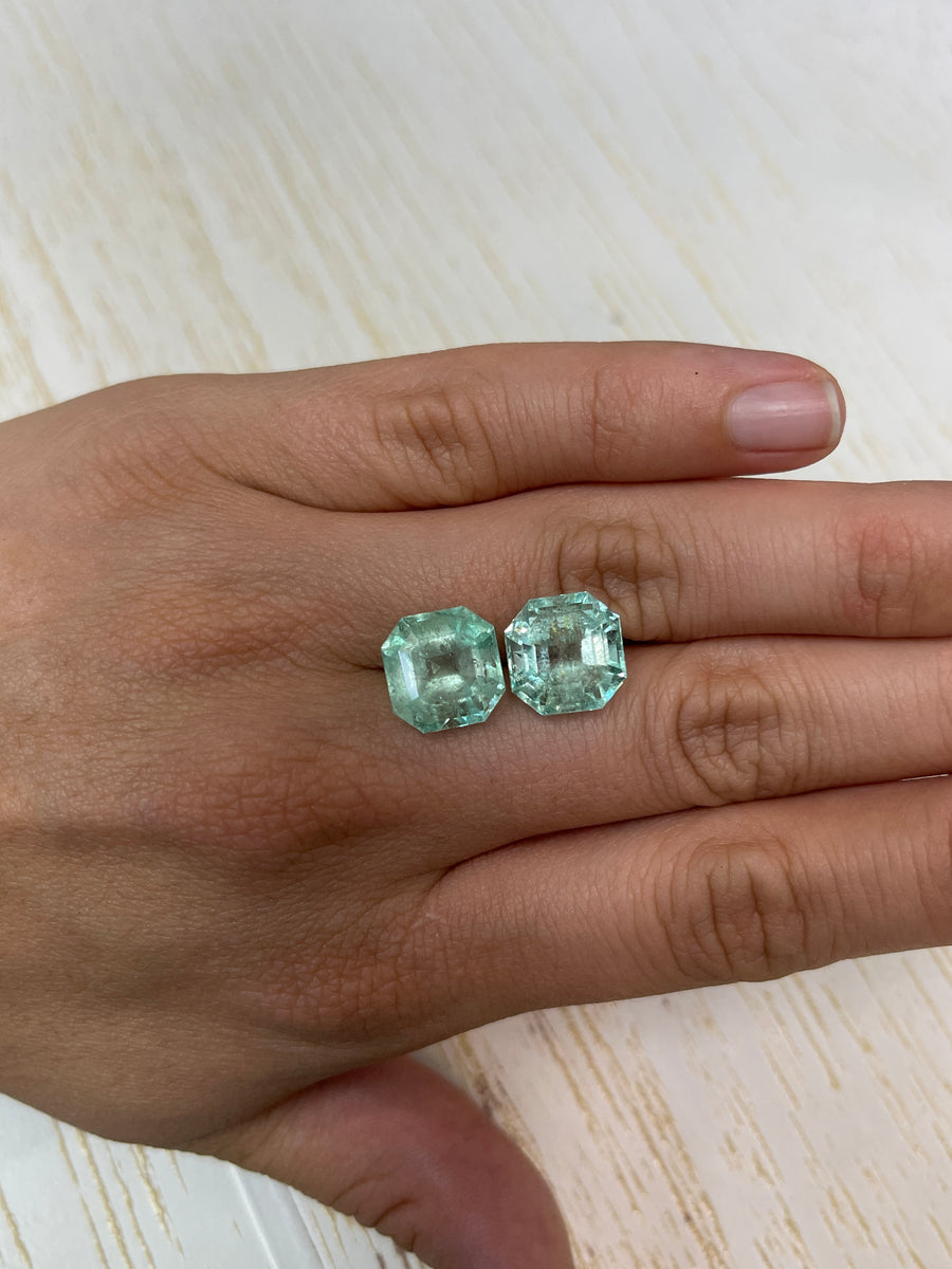 Light Green Colombian Emeralds Cut in Asscher Style - 16.34 Carats Combined - 12.2x12 Dimensions