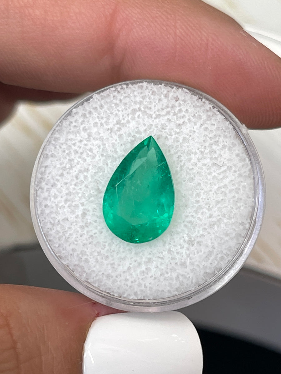 3.89 Carat 13.5x9 Medium Green Natural Loose Colombian Emerald-Pear Cut