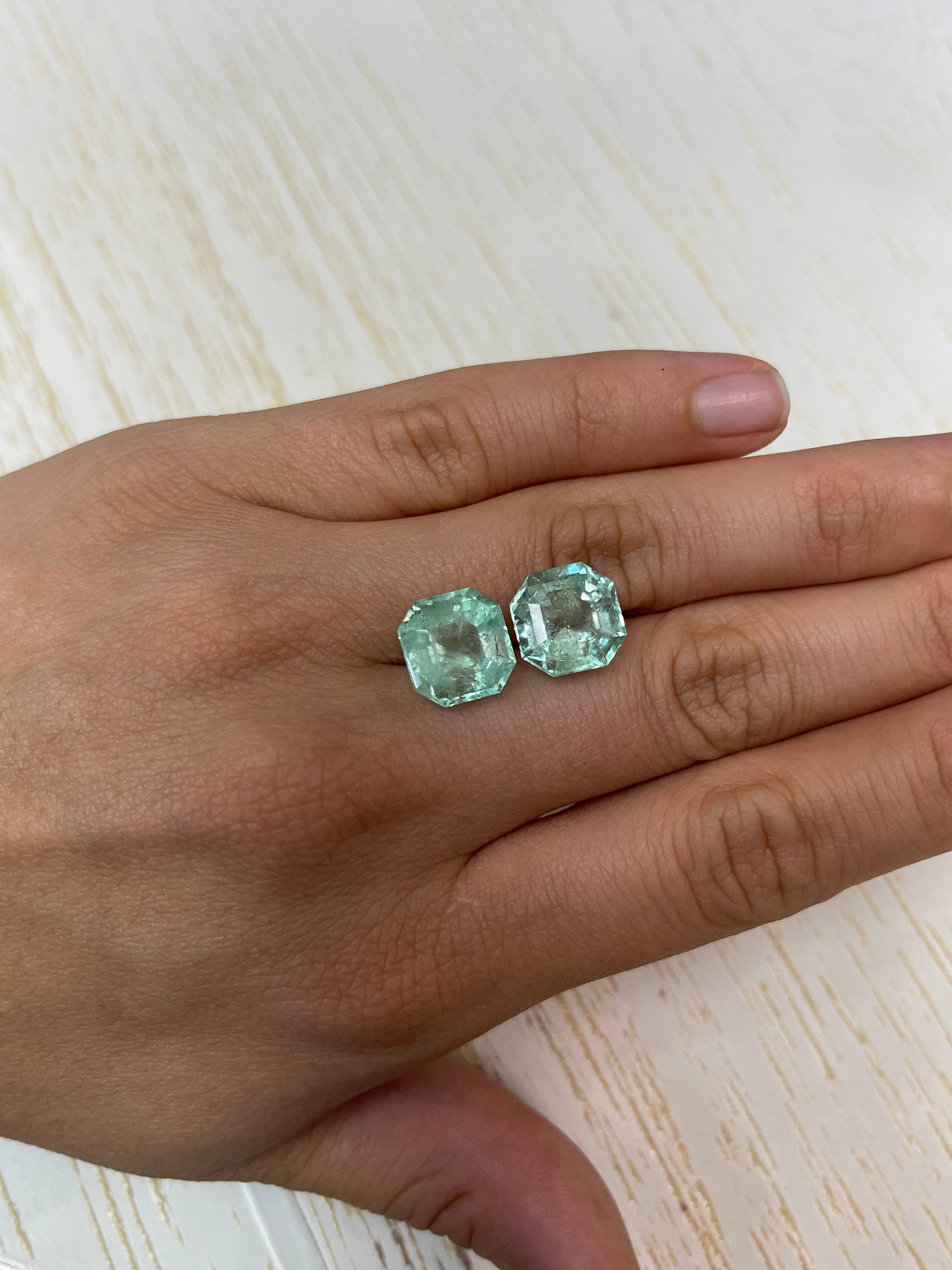 16.34tcw 12.2x12 Matching Light Green Natural Loose Colombian Emeralds-Asscher Cut - JR Colombian Emeralds