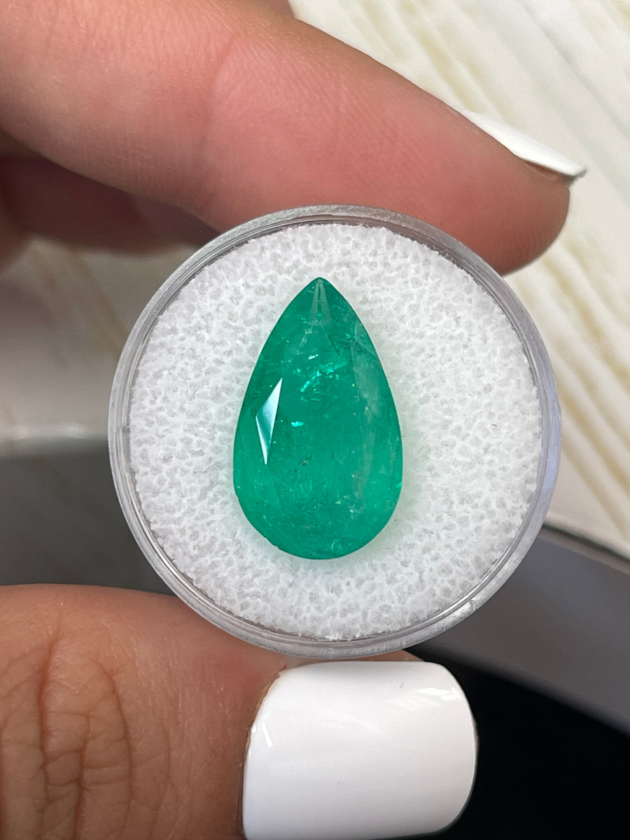 7.49 Carat 18x11 Green Natural Loose Colombian Emerald-Pear Cut