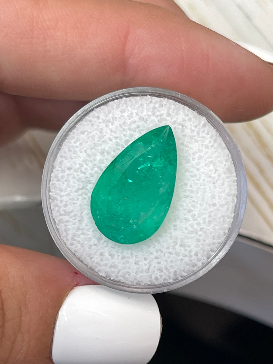 Vivid Green 7.49 Carat Pear-Cut Colombian Emerald - Unmounted Gemstone
