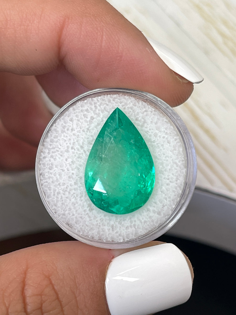 Giant Natural Green Colombian Emerald - 10.05 Carat, Pear Shaped 20x13