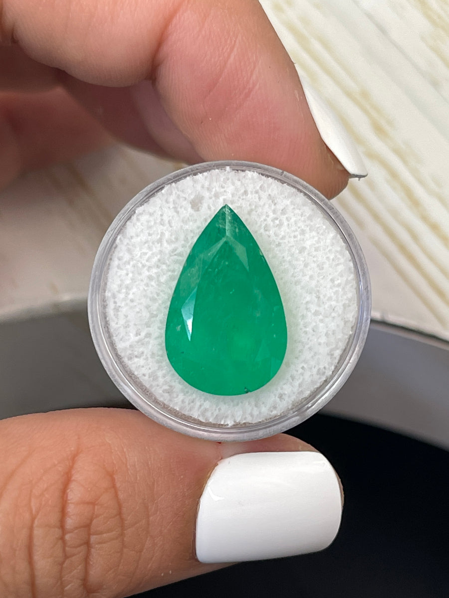 12.11 Carat 20x13 Green Natural Loose Colombian Emerald-Pear Cut
