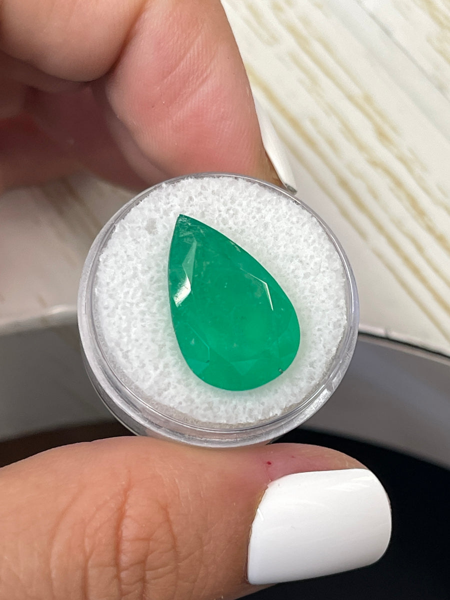 Vibrant Green 12.11 Carat Colombian Emerald - Pear Shaped Gemstone