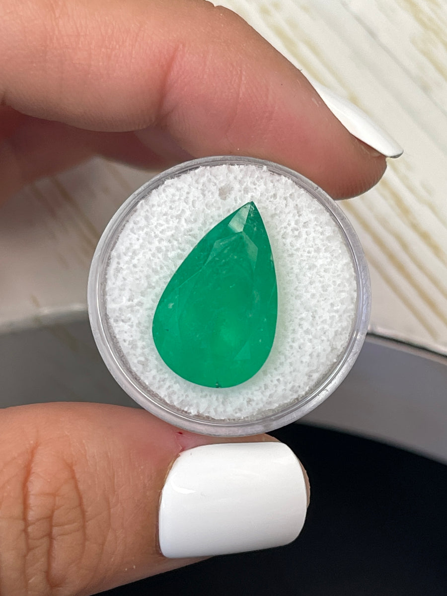 Natural 12.11 Carat Green Colombian Emerald - Pear Cut Loose Stone