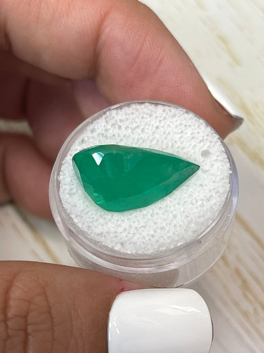 Pear Cut 12.11 Carat Colombian Emerald - Vivid Green Loose Gem