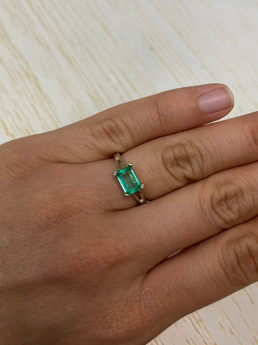 A Gorgeous 1.21 Carat Colombian Emerald with an Elongated Emerald Cut, Measuring 8.5mm x 5mm