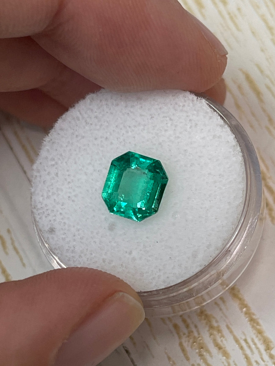 Captivating 1.71 Carat Loose Colombian Emerald in Asscher Cut, Art Deco Design