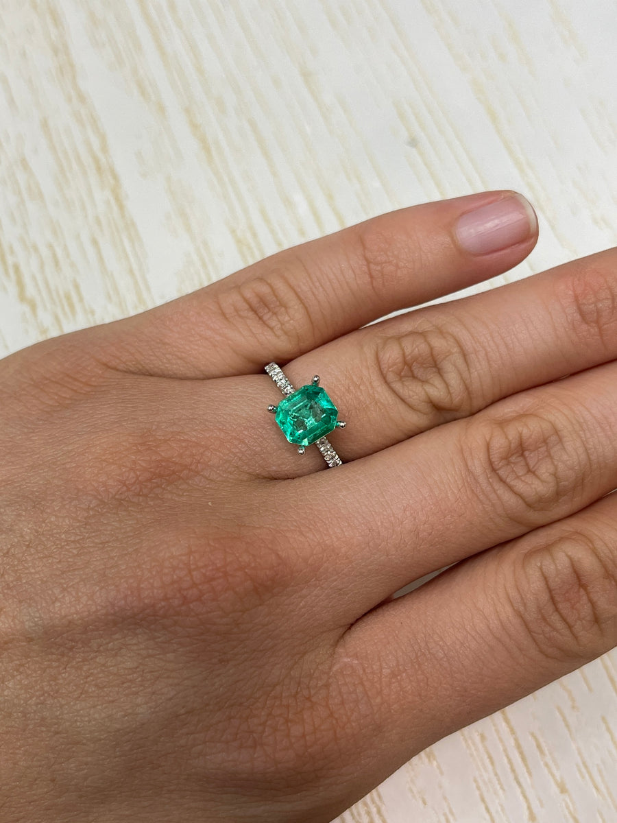Aesthetic 1.71 Carat Colombian Emerald, Expertly Asscher Cut in Art Deco Style