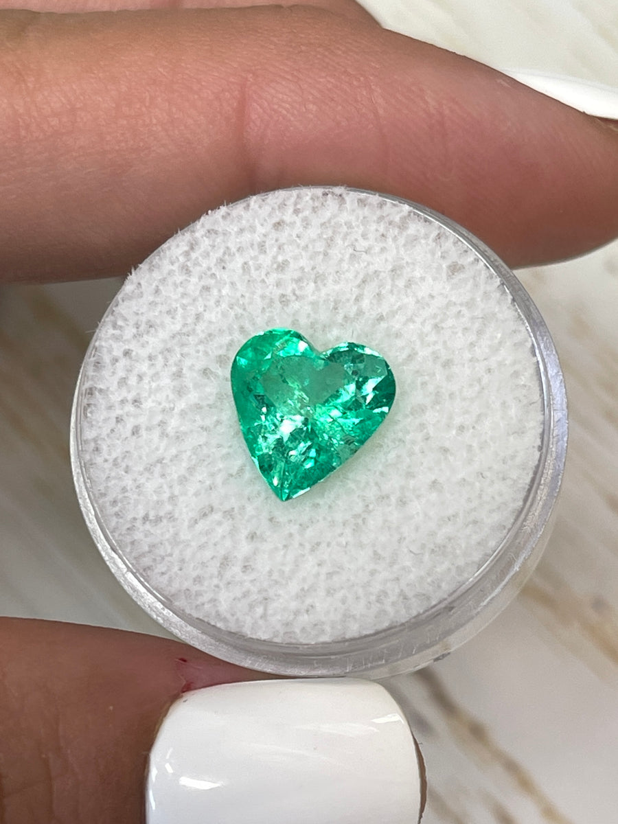3.10 Carat Heart-Cut Colombian Emerald - Loose Gemstone in Yellowish Green, 10.2x9.8 mm