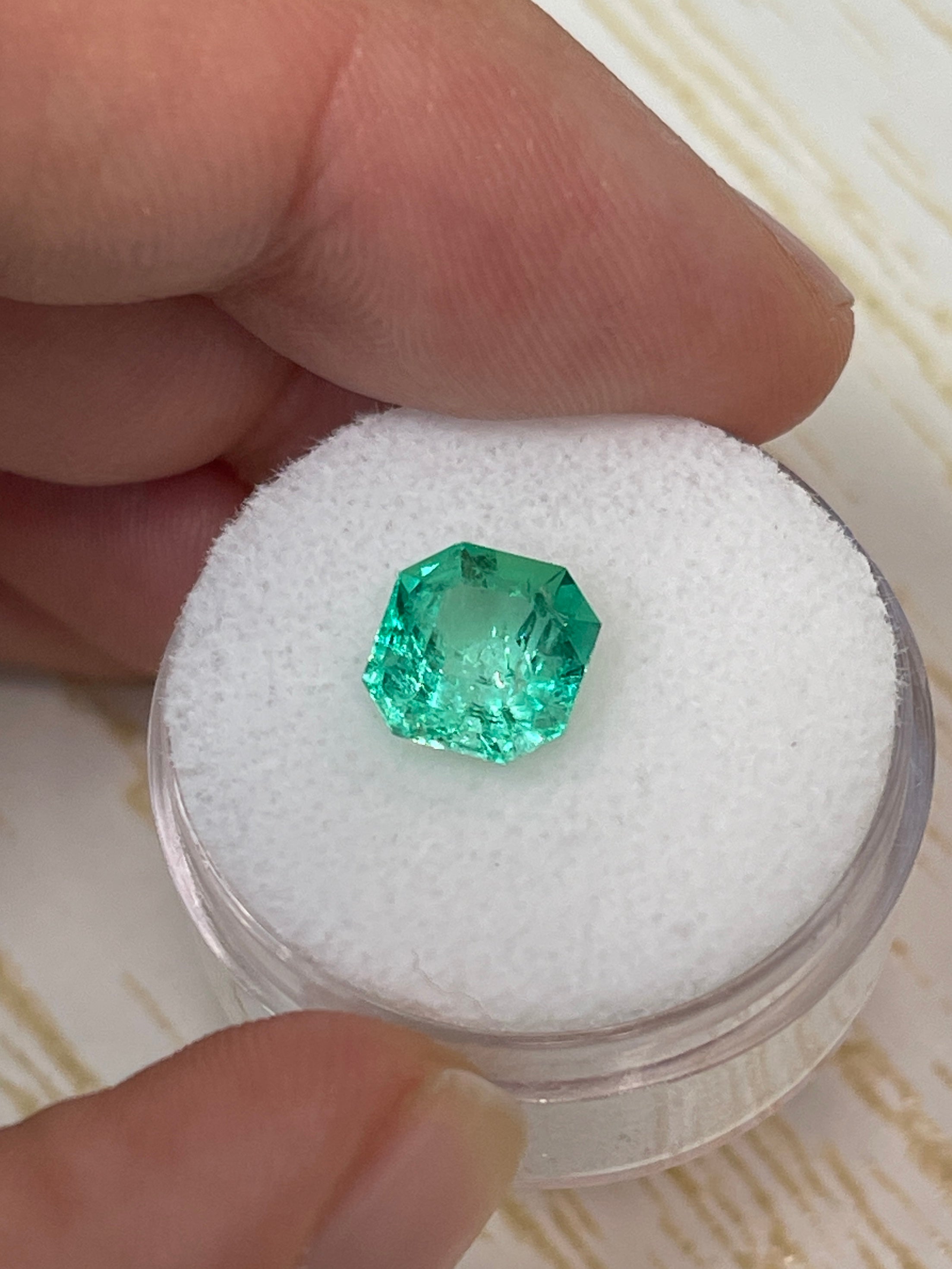 Neon Yellowish Green Asscher Cut Colombian Emerald - 2.35 Carat Gem