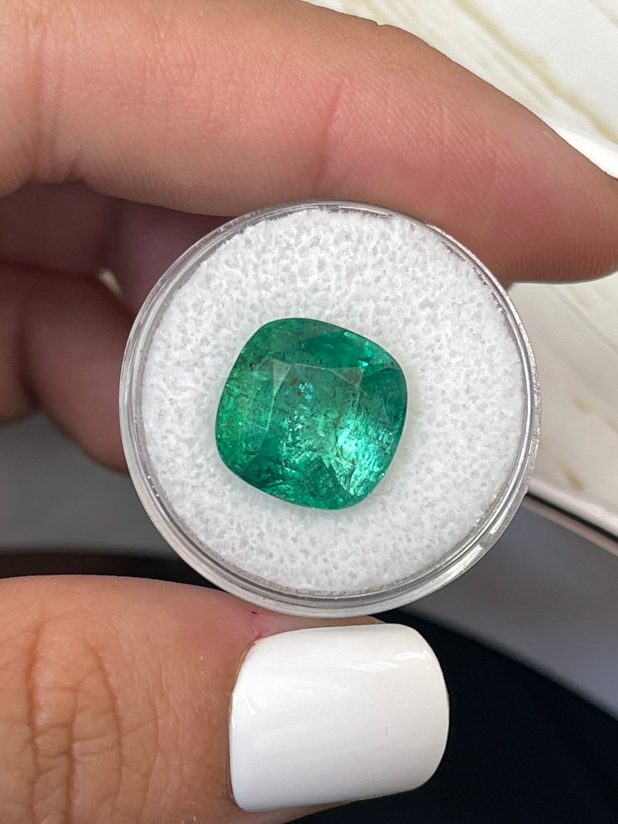 Authentic Earthy Green Zambian Emerald - Rounded Cushion Cut 9.12 Carats