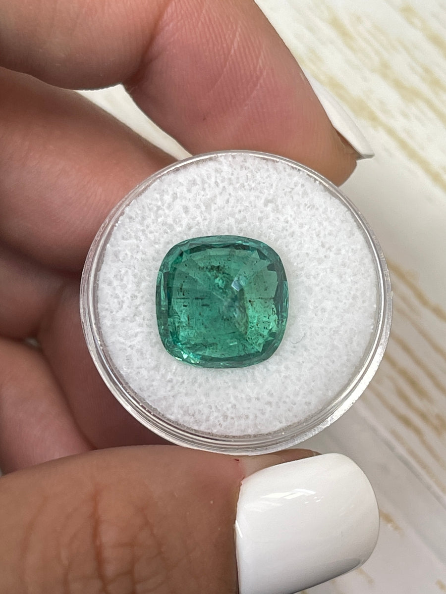 12.5x12.5mm Earthy Green Zambian Emerald - Genuine 9.12 Carat Cushion Cut