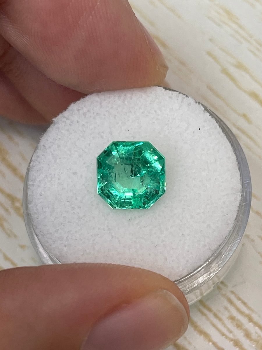 Vibrant 2.76 Carat Loose Colombian Emerald in Asscher Cut with Clipped Edges