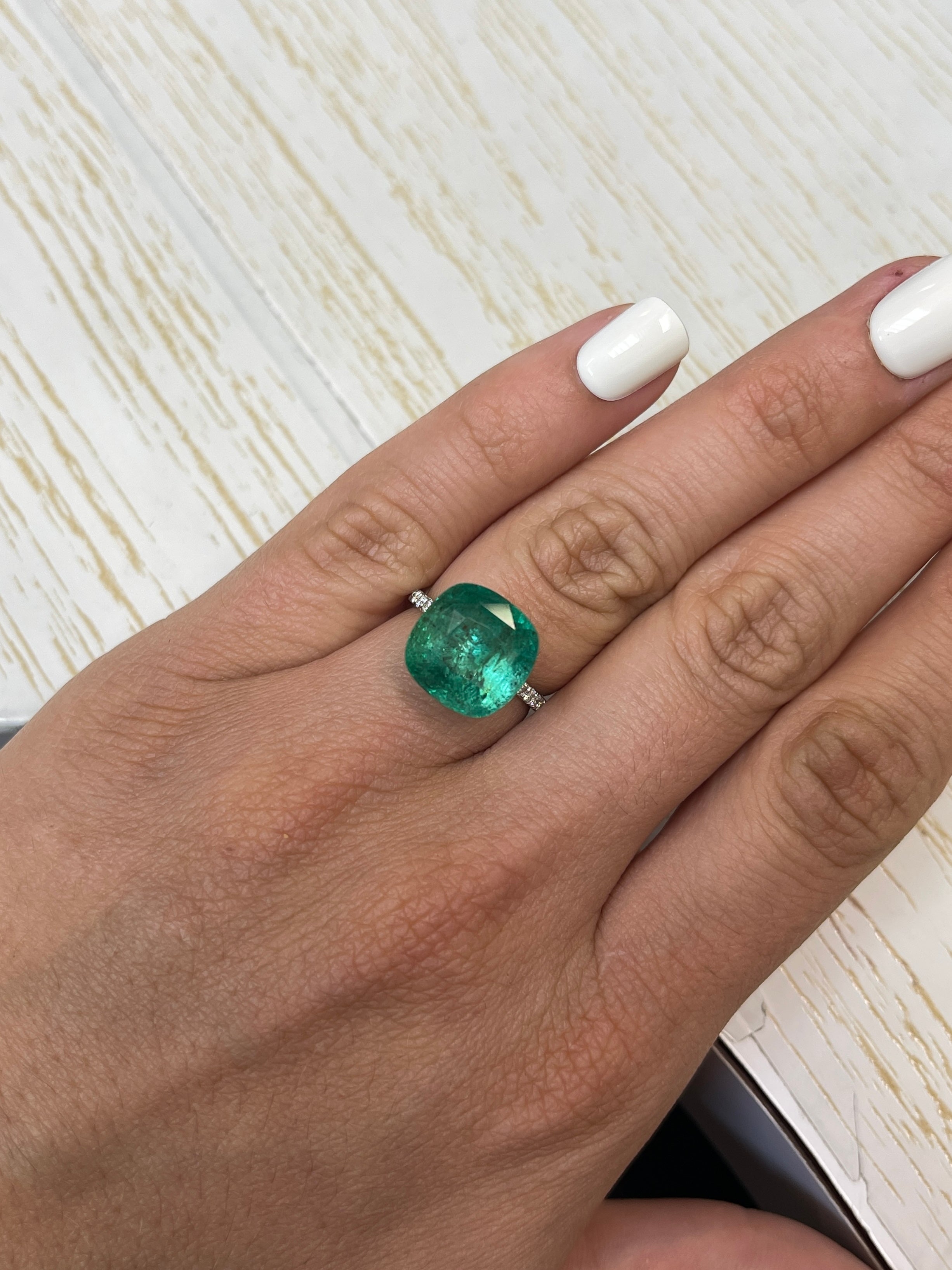 9.12 Carat 12.5x12.5 Earthy Green Natural Loose Zambian Emerald-Rounded Cushion Cut - JR Colombian Emeralds