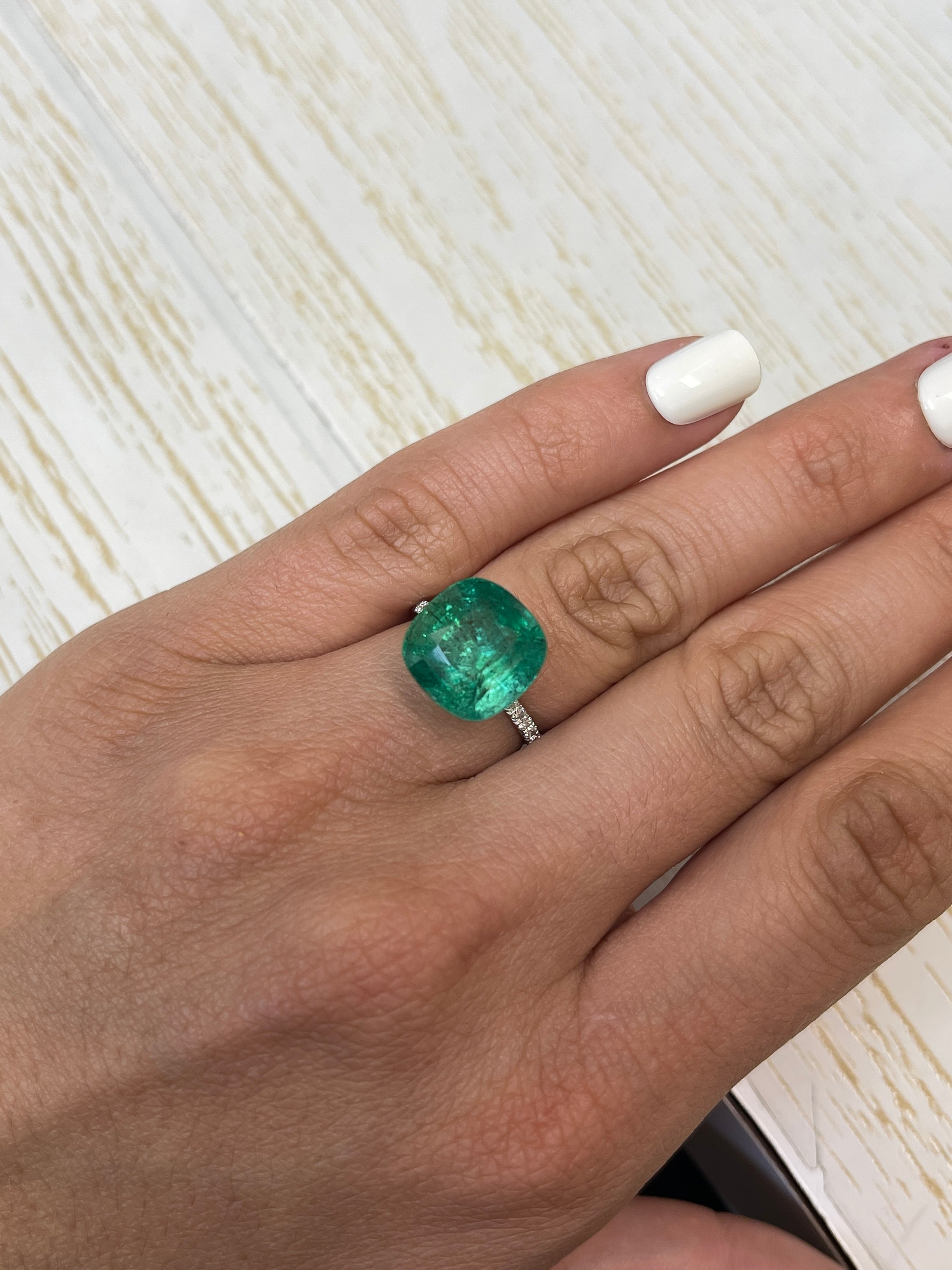 9.12 Carat 12.5x12.5 Earthy Green Natural Loose Zambian Emerald-Rounded Cushion Cut - JR Colombian Emeralds