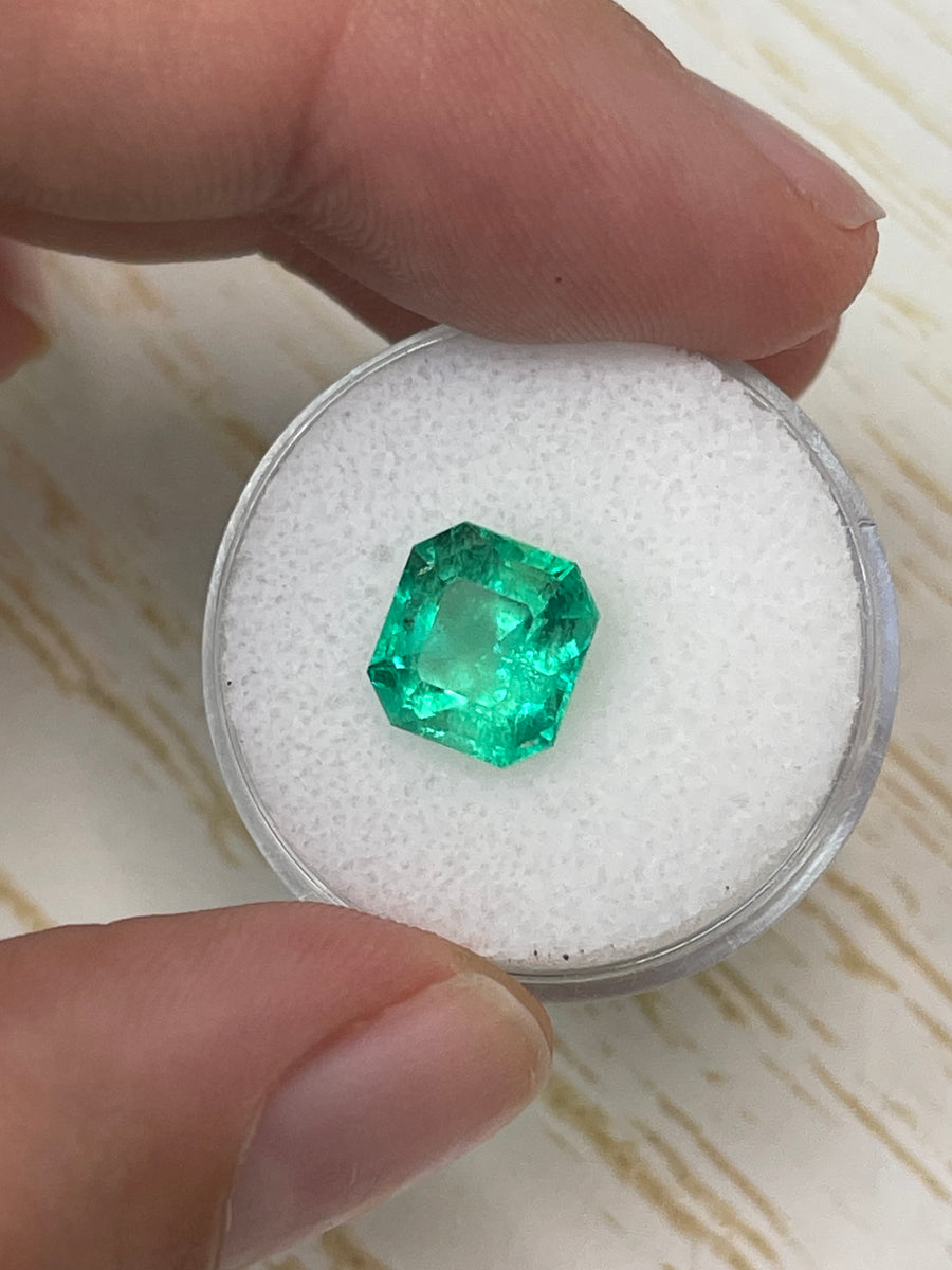 3.01 Carat 9x8.5 Yellowish Natural Loose Colombian Emerald- Emerald Cut