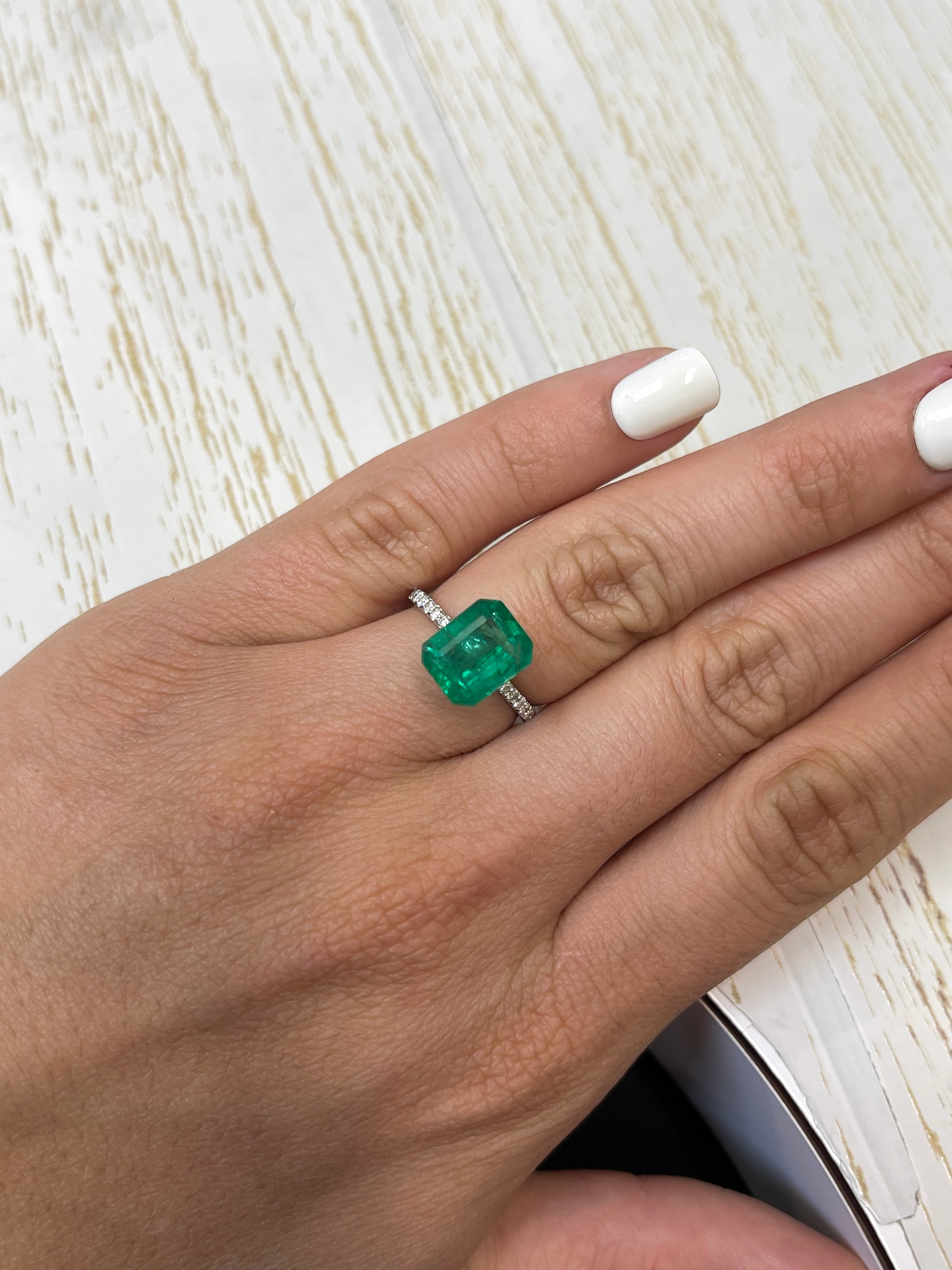 4.81 Carat 11x9 Medium Green Natural Loose Zambian- Emerald Cut - JR Colombian Emeralds