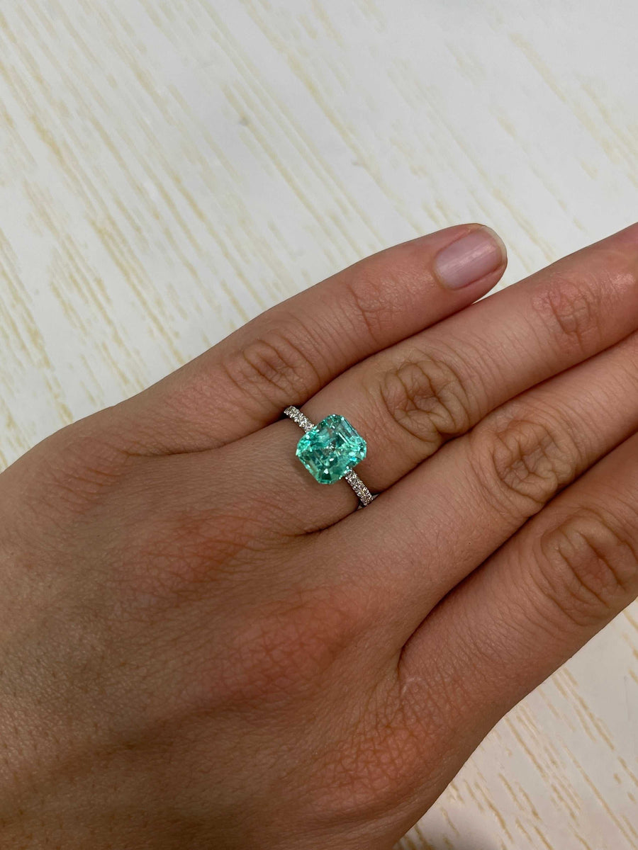 3.41 Carat 9x8 Astrological Green Natural Loose Colombian Emerald- Emerald Cut