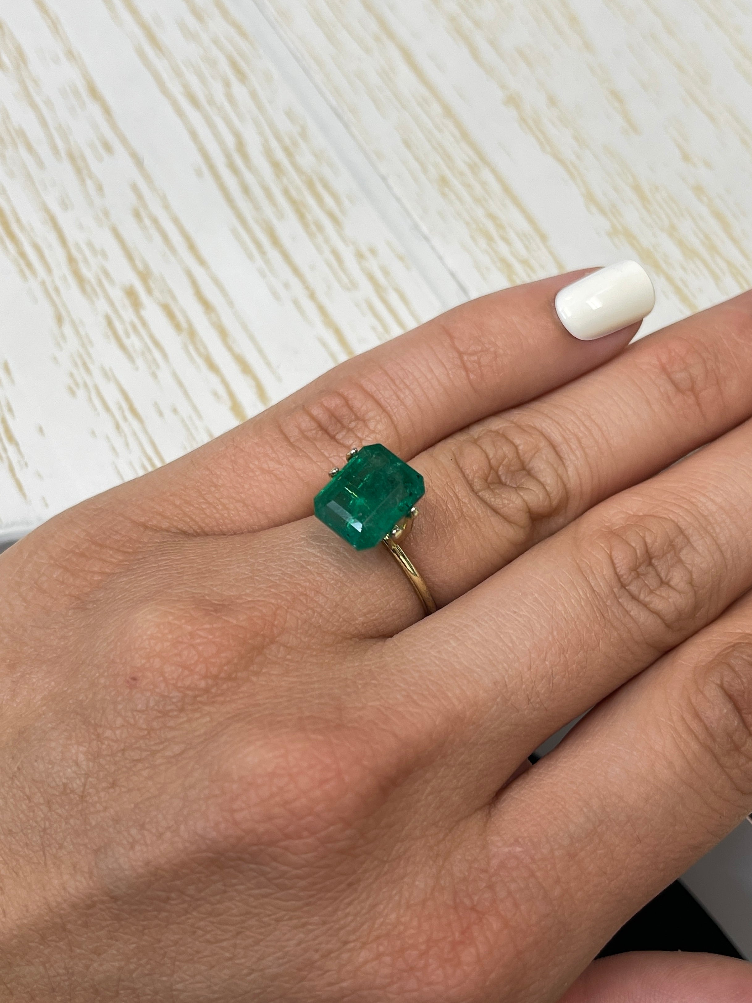 5.68 Carat 11.3x9.3 Medium Deep Green Natural Loose Zambian- Emerald Cut - JR Colombian Emeralds