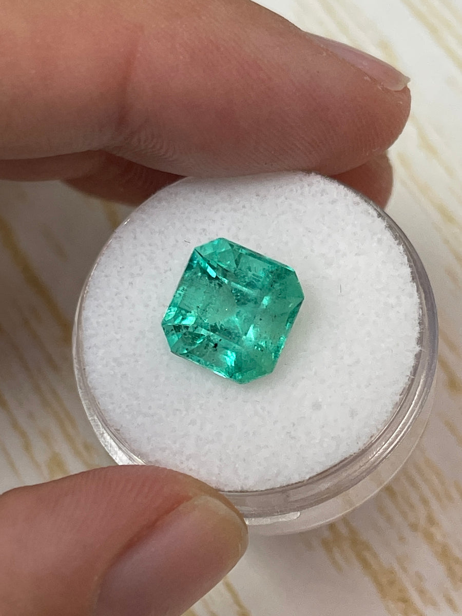 4.69 Carat 10x10 Freckled Loose Colombian Emerald-Asscher Cut with Clipped Corners