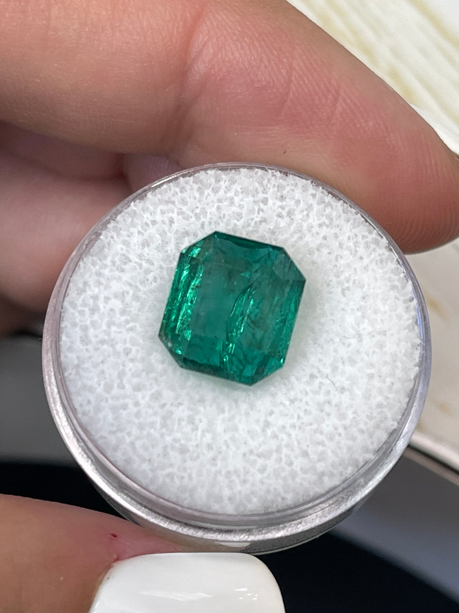 Vivid Green 6.34 Carat Natural Emerald Cut Gem