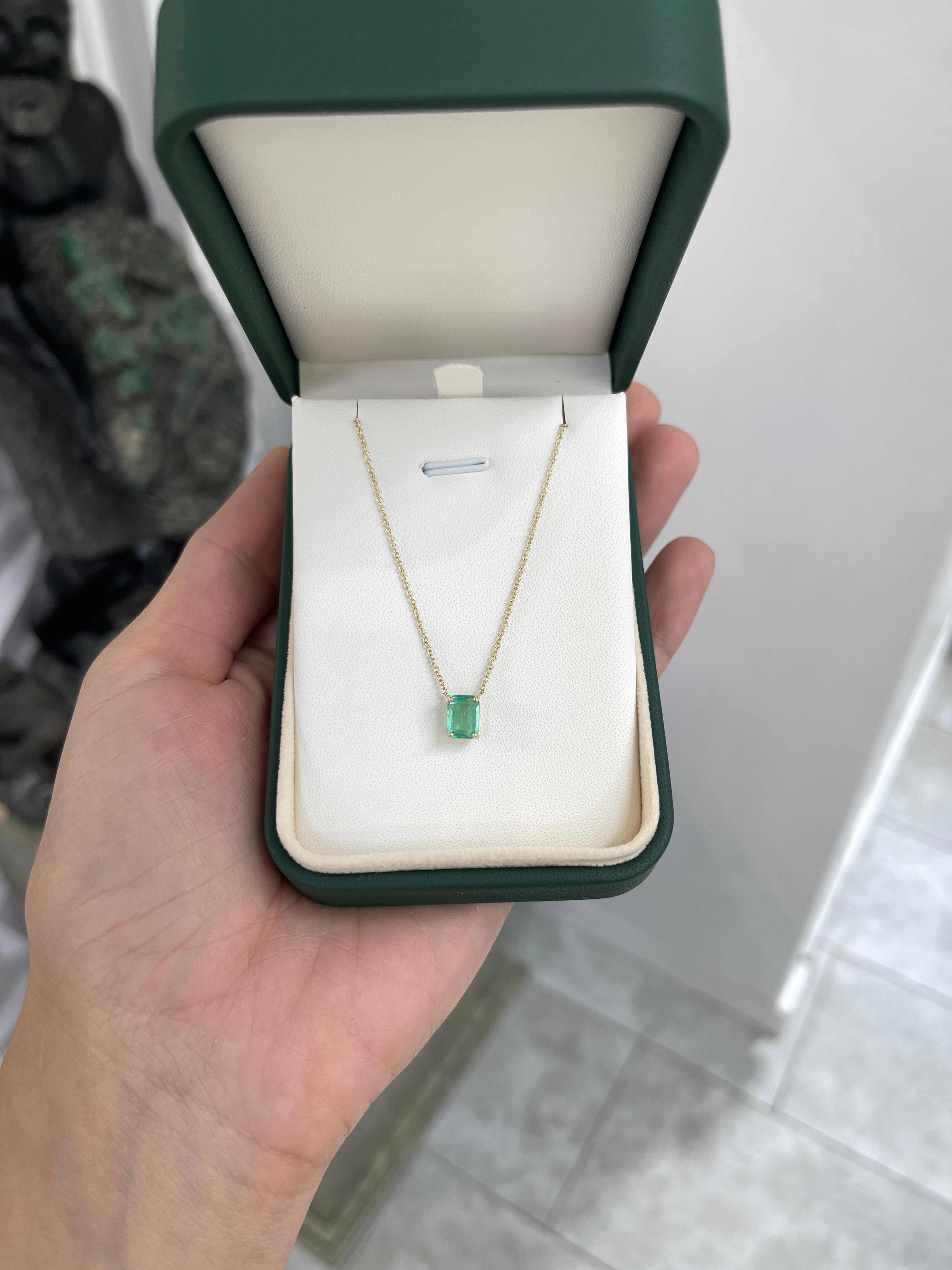 1.10 Carat Emerald North To South Stationary Necklace 14K