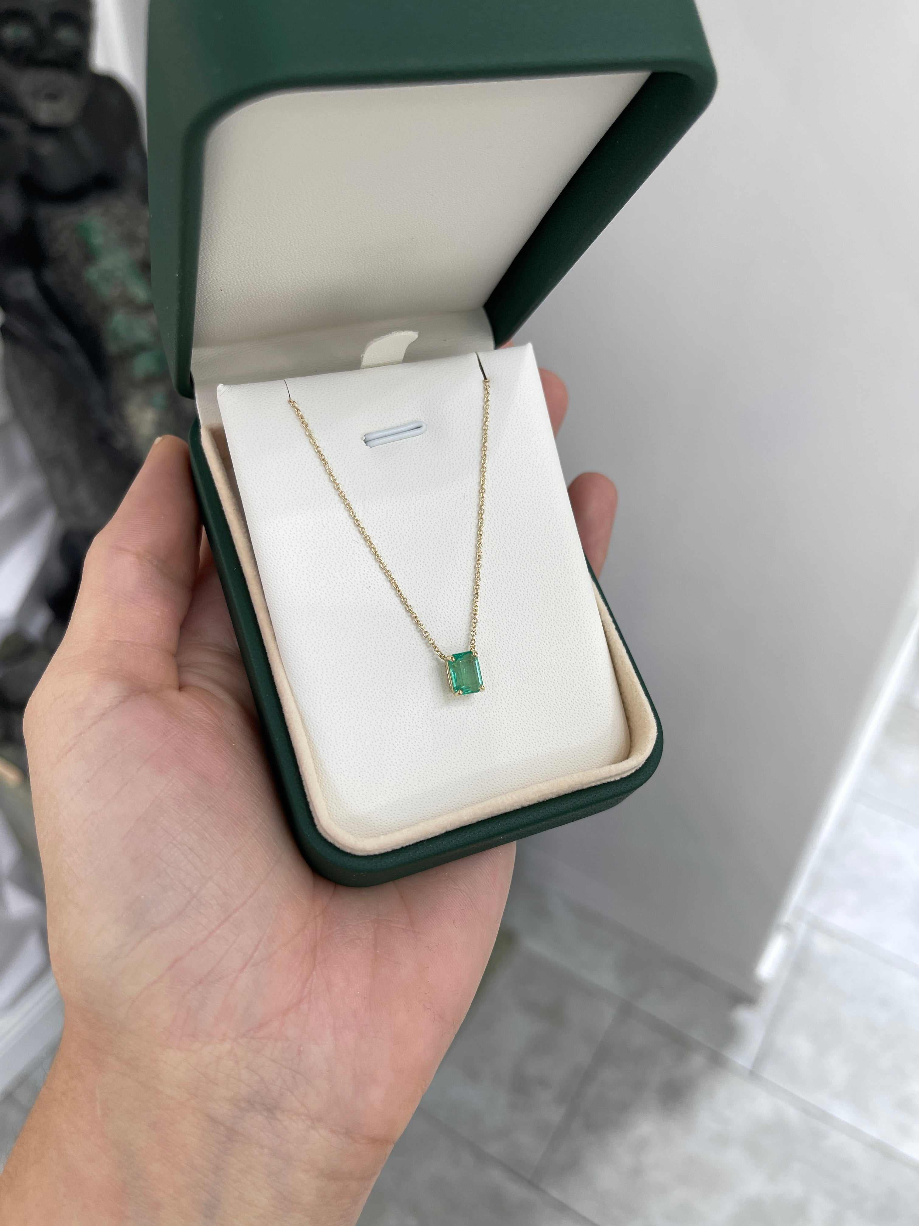 1.10 Carat Emerald North To South Stationary Necklace 14K