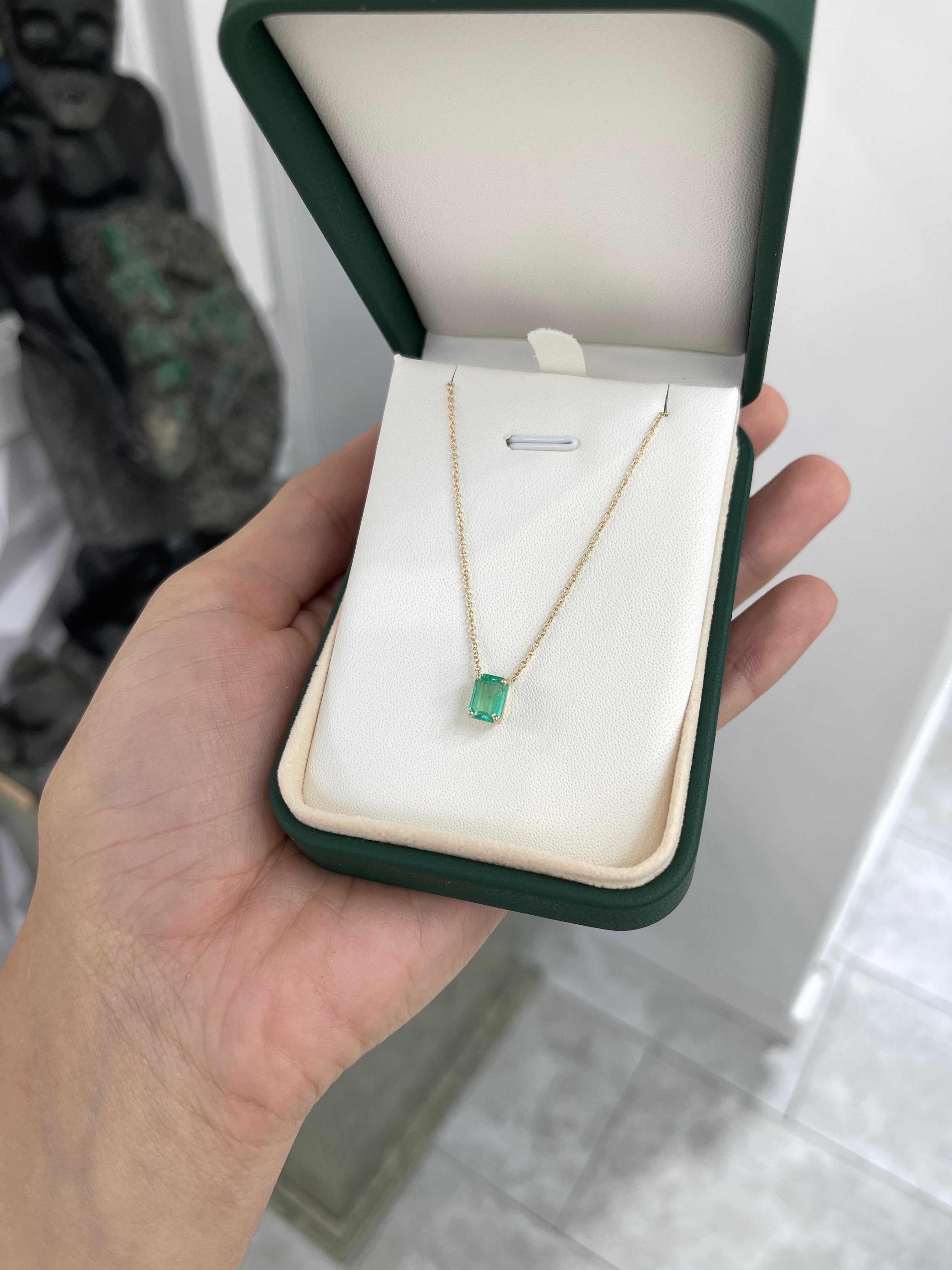 1.10 Carat Emerald North To South Stationary Necklace 14K