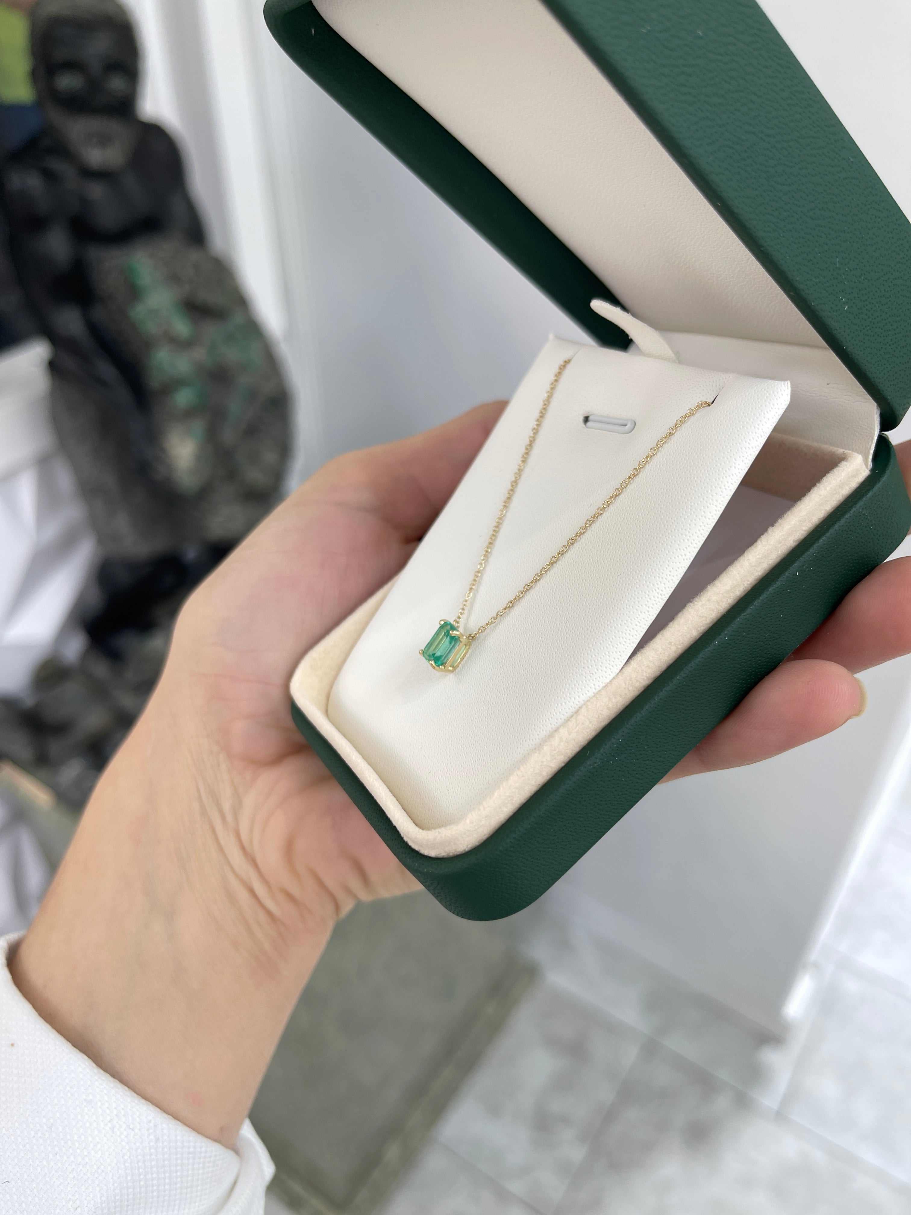 1.10 Carat Emerald North To South Stationary Necklace 14K