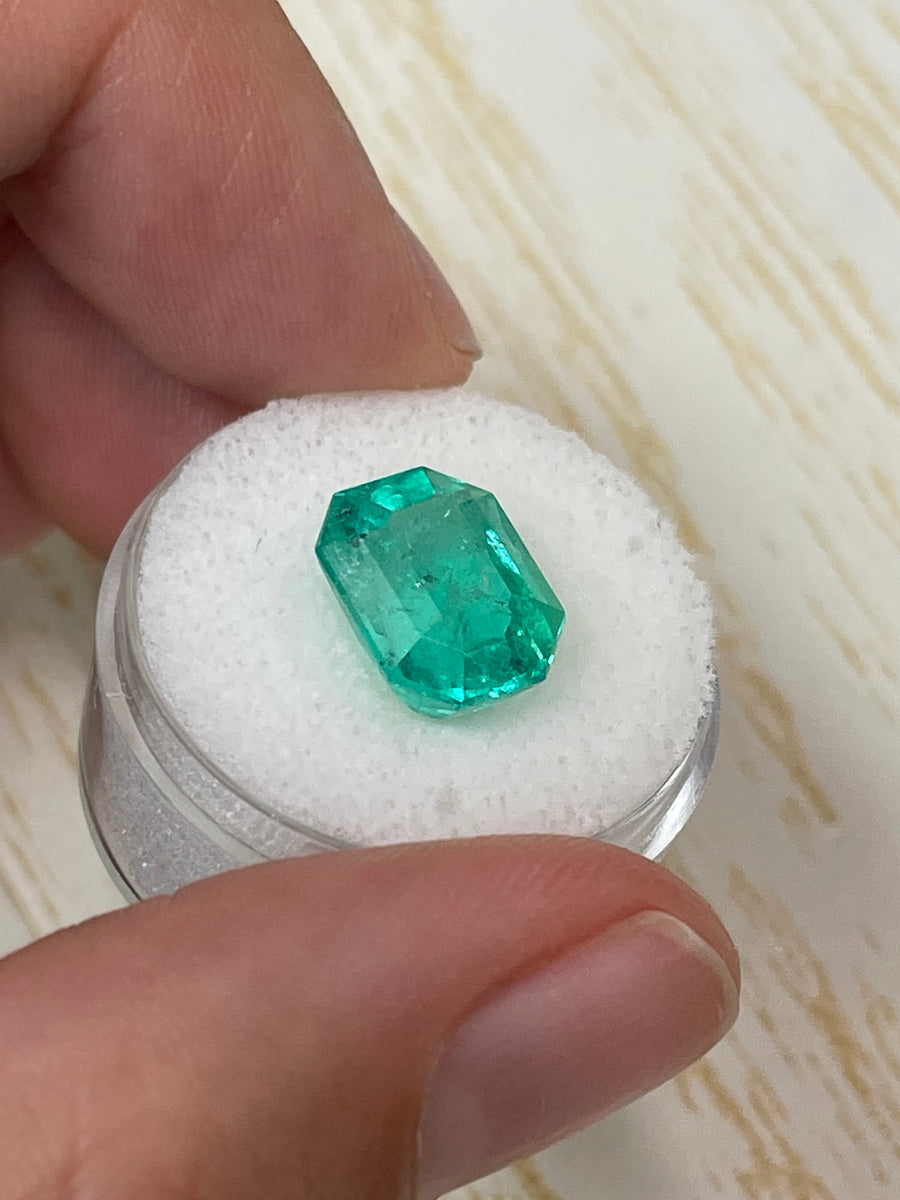 6.39 Carat 12x10 Fine Bluish Loose Colombian Emerald- Emerald Cut