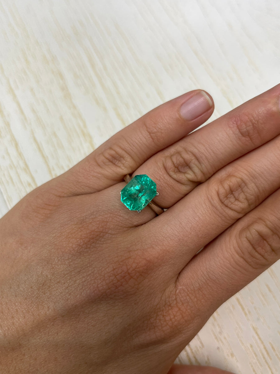 6.39 Carat 12x10 Fine Bluish Loose Colombian Emerald- Emerald Cut
