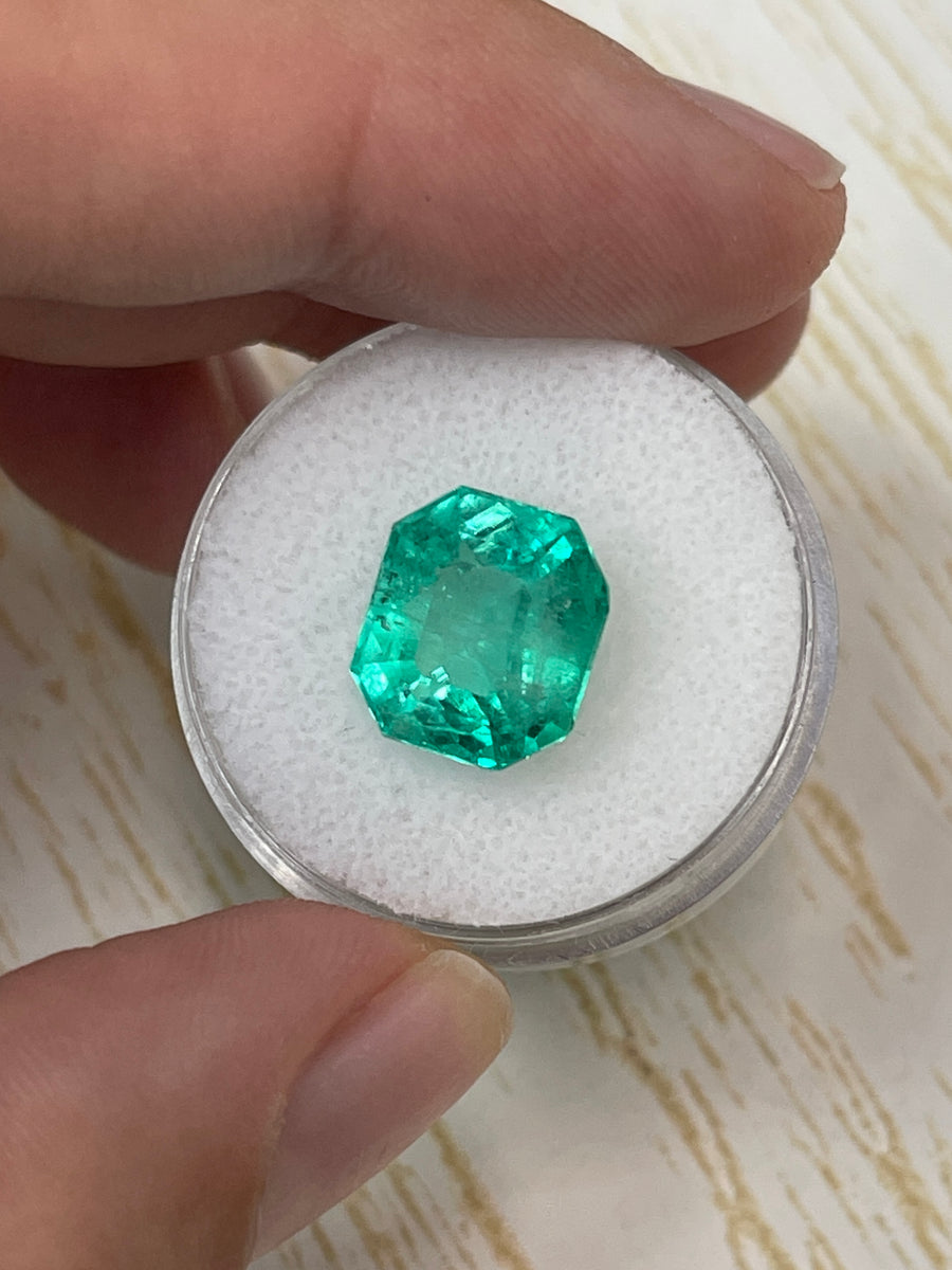6.63 Carat 11x10 Chunky Emerald Cut Natural Loose Colombian Emerald