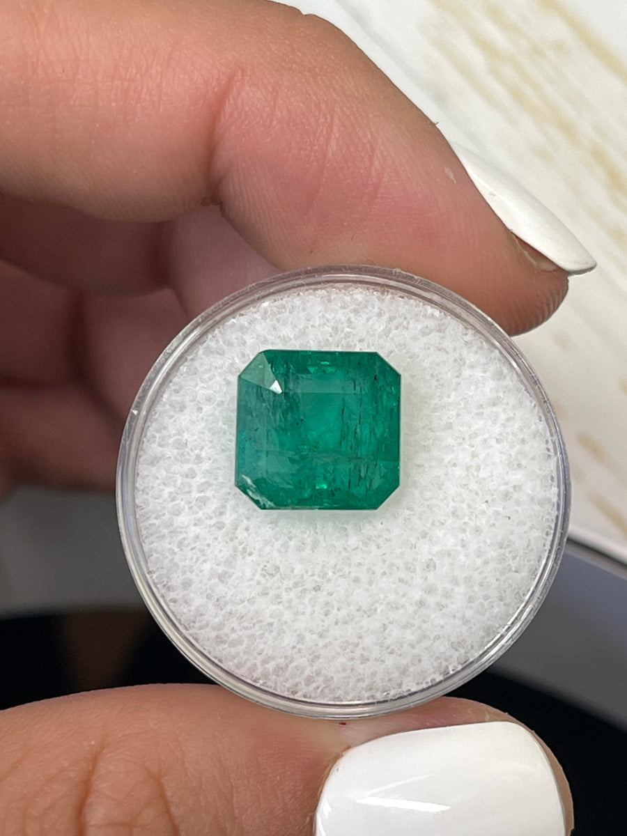Vivid Green 6.68 Carat Zambian Emerald Cut Loose Gemstone