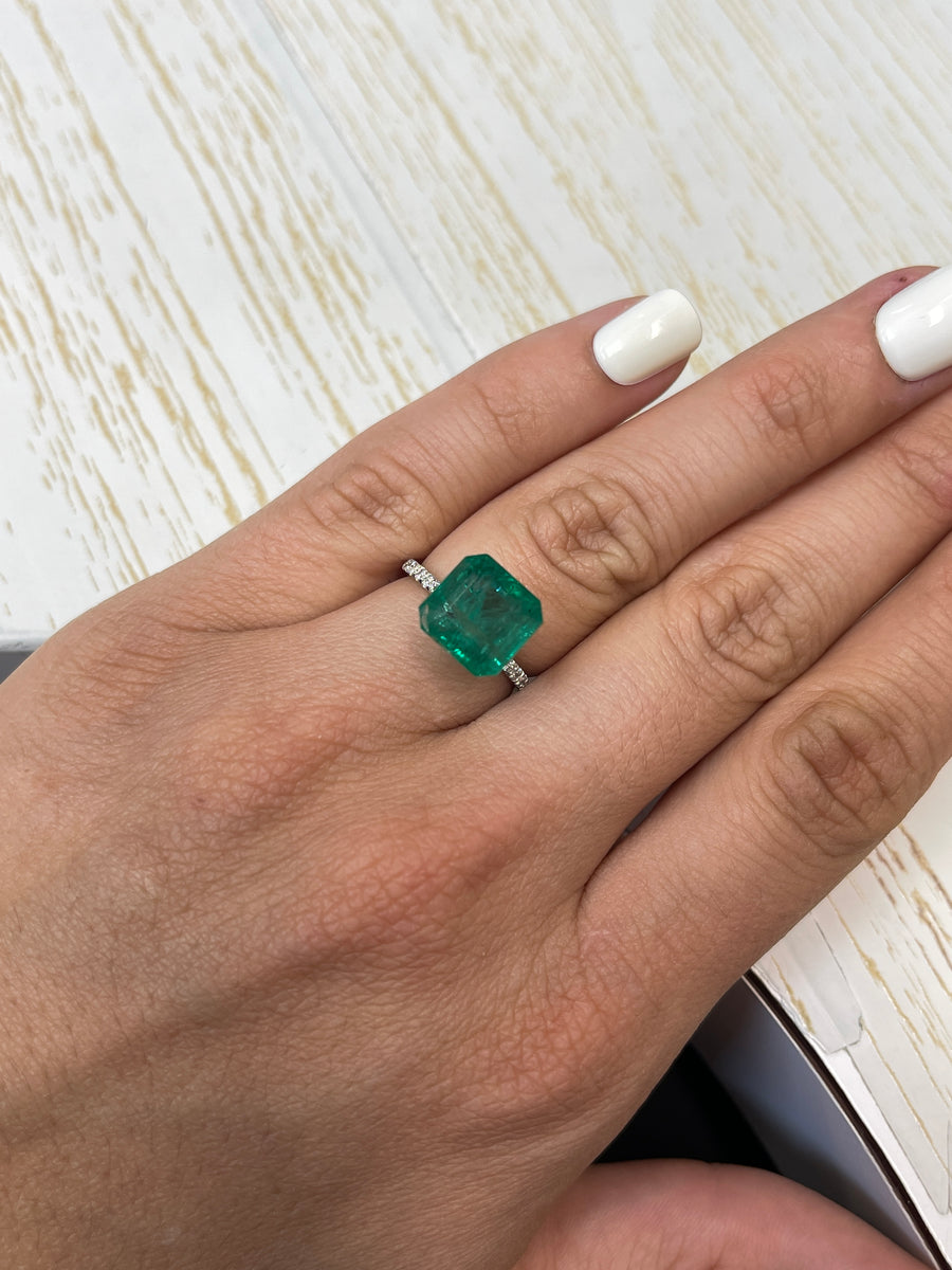 6.68 Carat Vivid Green Zambian Emerald in Elegant Emerald Cut