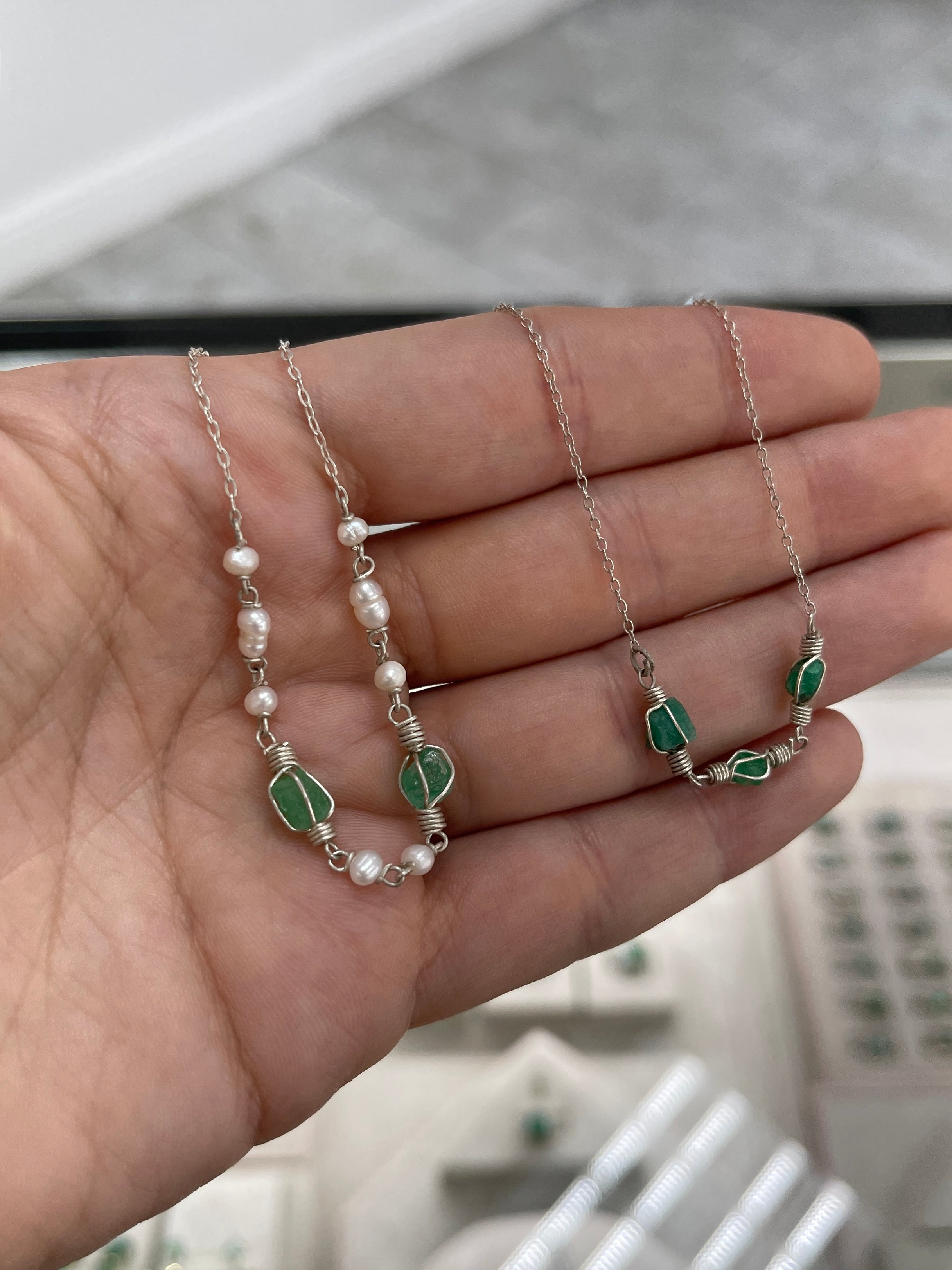 Rough Colombian Emerald Necklace in Sterling Silver - JR Colombian Emeralds