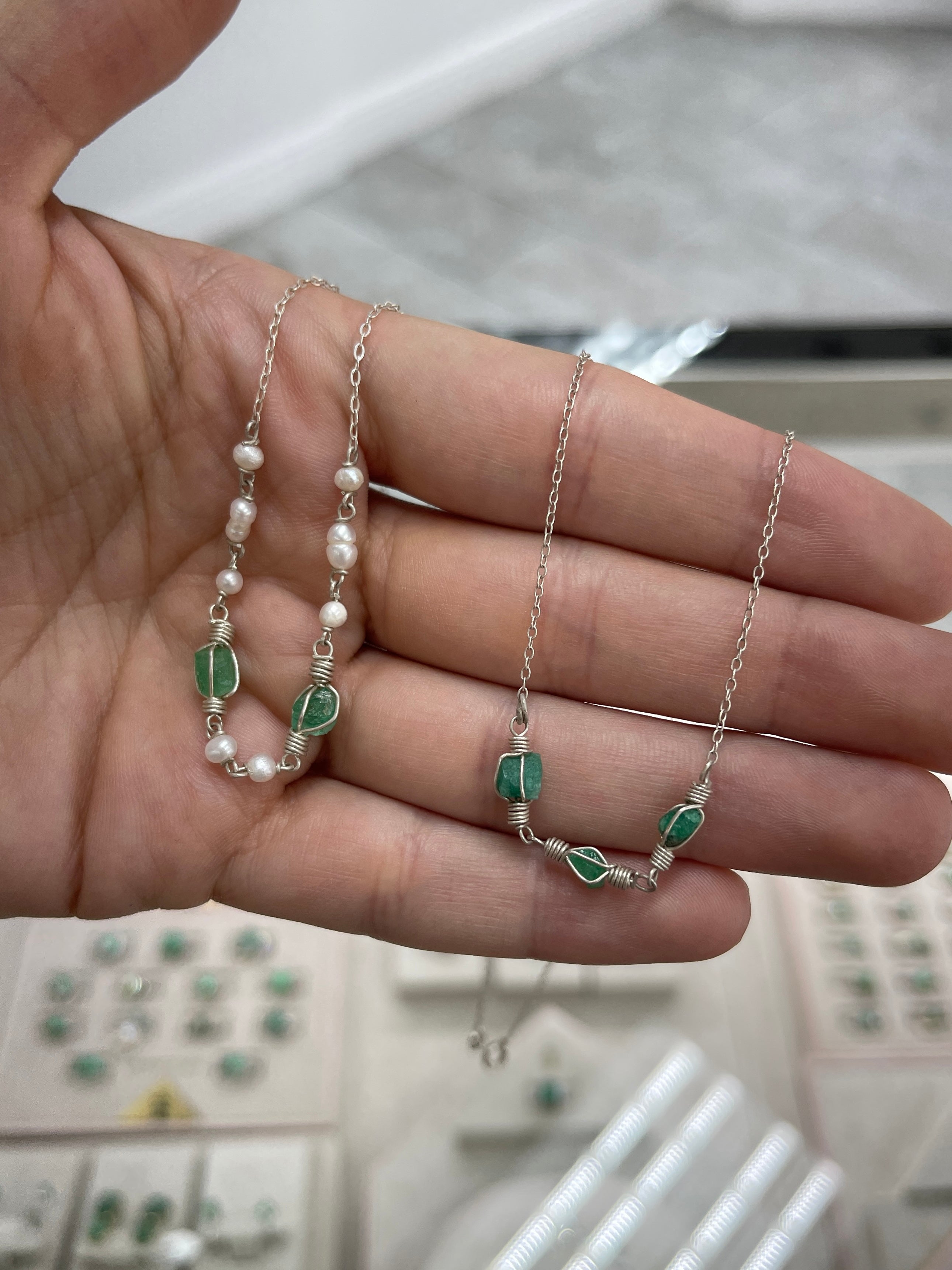 Rough Colombian Emerald Necklace in Sterling Silver - JR Colombian Emeralds