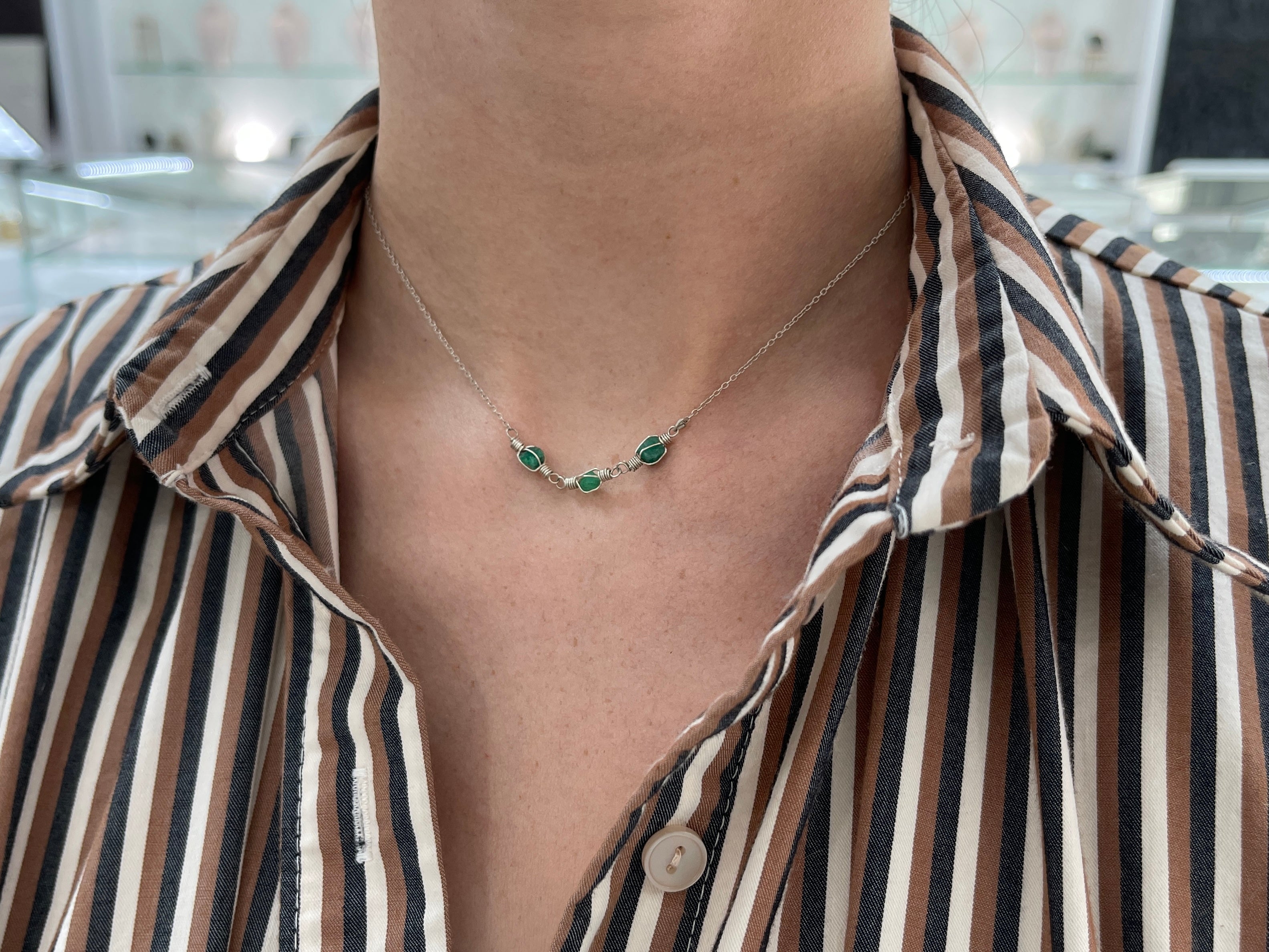 Rough Colombian Emerald Necklace in Sterling Silver - JR Colombian Emeralds