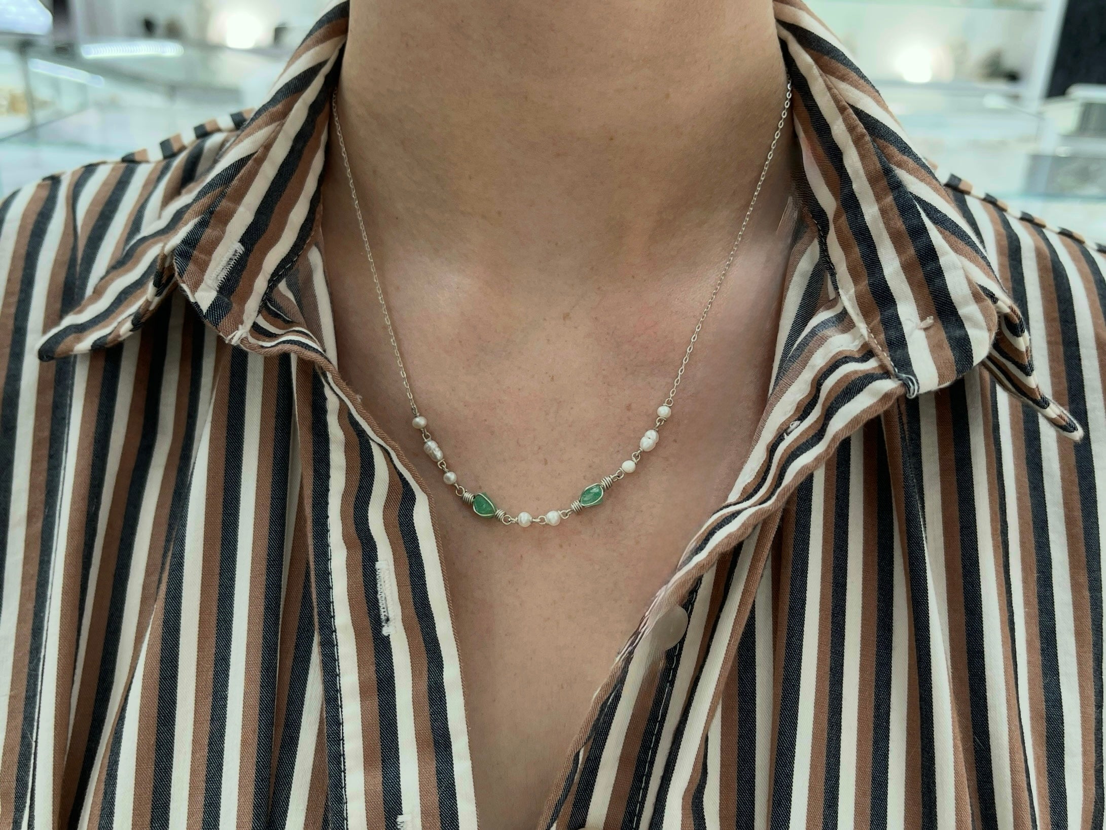 Rough Colombian Emerald Necklace in Sterling Silver - JR Colombian Emeralds