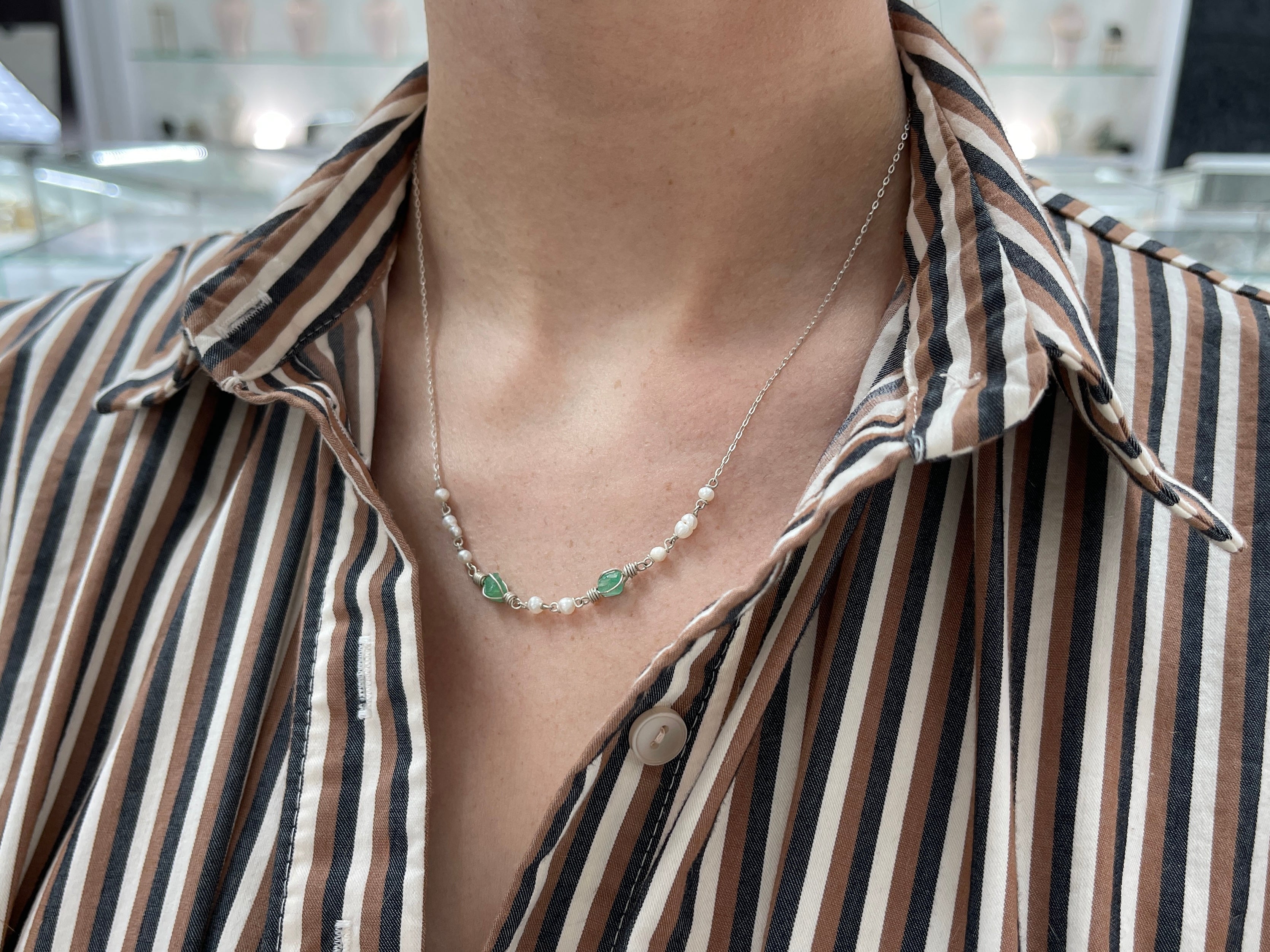 Rough Colombian Emerald Necklace in Sterling Silver - JR Colombian Emeralds